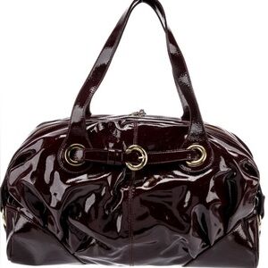 Francesco Biasia Brown Patent Leather Belt Satchel Tote